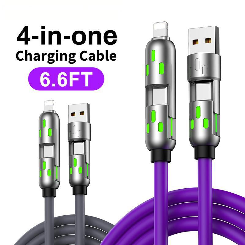 [Buy 1 Get 1 Free] 6.6Ft 4-In-1 Multi USB Charging Cable with USB A,Type C,Lightning-Max240W Fast Charging & Data Sync for Iphone16/15,Ipad Pro, Samsung & Laptops Fast Charge Usb Cable 4-In-1 Fast Breathing Light -Max 1 Usb-C Data 4 1 Charging Cable