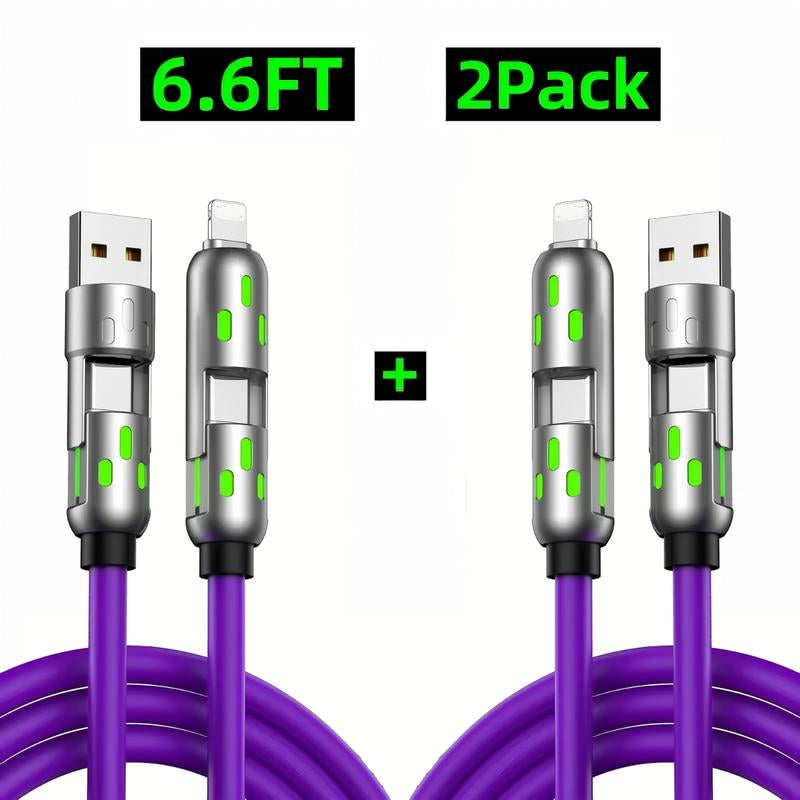 [Buy 1 Get 1 Free] 6.6Ft 4-In-1 Multi USB Charging Cable with USB A,Type C,Lightning-Max240W Fast Charging & Data Sync for Iphone16/15,Ipad Pro, Samsung & Laptops Fast Charge Usb Cable 4-In-1 Fast Breathing Light -Max 1 Usb-C Data 4 1 Charging Cable
