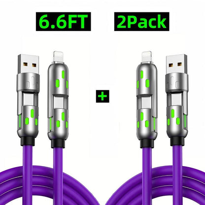 [Buy 1 Get 1 Free] 6.6Ft 4-In-1 Multi USB Charging Cable with USB A,Type C,Lightning-Max240W Fast Charging & Data Sync for Iphone16/15,Ipad Pro, Samsung & Laptops Fast Charge Usb Cable 4-In-1 Fast Breathing Light -Max 1 Usb-C Data 4 1 Charging Cable
