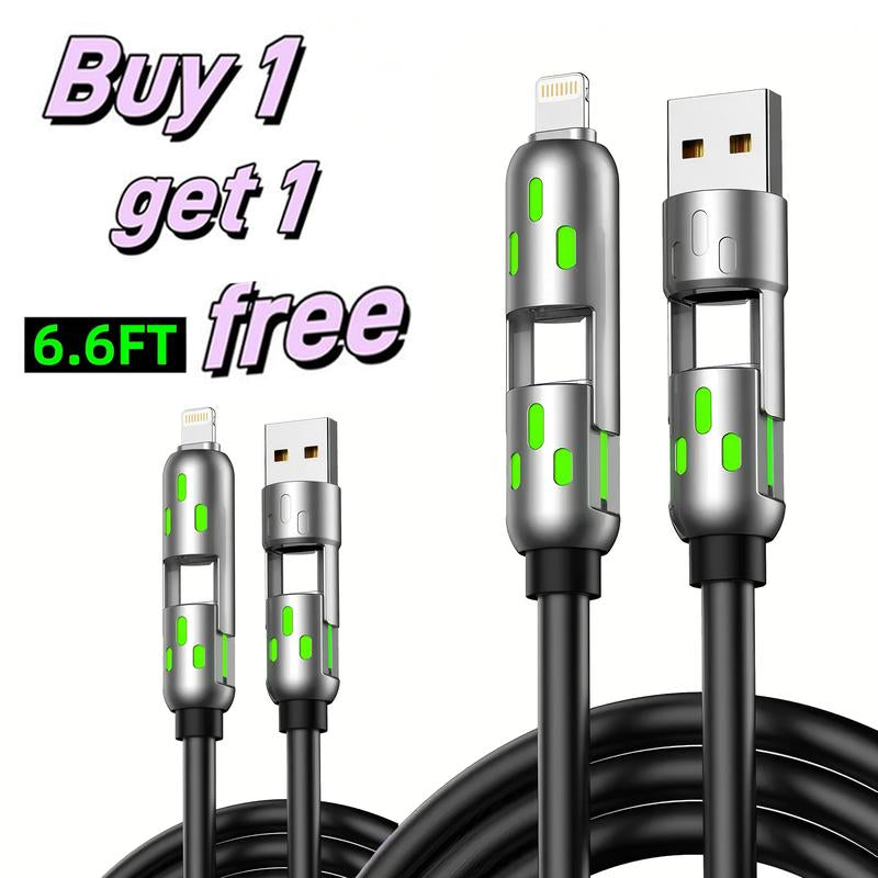 [Buy 1 Get 1 Free] 6.6Ft 4-In-1 Multi USB Charging Cable with USB A,Type C,Lightning-Max240W Fast Charging & Data Sync for Iphone16/15,Ipad Pro, Samsung & Laptops Fast Charge Usb Cable 4-In-1 Fast Breathing Light -Max 1 Usb-C Data 4 1 Charging Cable