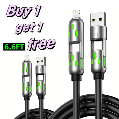 [Buy 1 Get 1 Free] 6.6Ft 4-In-1 Multi USB Charging Cable with USB A,Type C,Lightning-Max240W Fast Charging & Data Sync for Iphone16/15,Ipad Pro, Samsung & Laptops Fast Charge Usb Cable 4-In-1 Fast Breathing Light -Max 1 Usb-C Data 4 1 Charging Cable