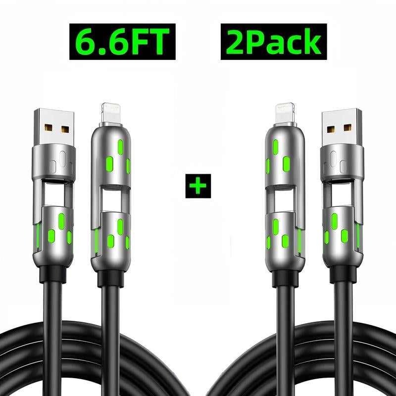 [Buy 1 Get 1 Free] 6.6Ft 4-In-1 Multi USB Charging Cable with USB A,Type C,Lightning-Max240W Fast Charging & Data Sync for Iphone16/15,Ipad Pro, Samsung & Laptops Fast Charge Usb Cable 4-In-1 Fast Breathing Light -Max 1 Usb-C Data 4 1 Charging Cable