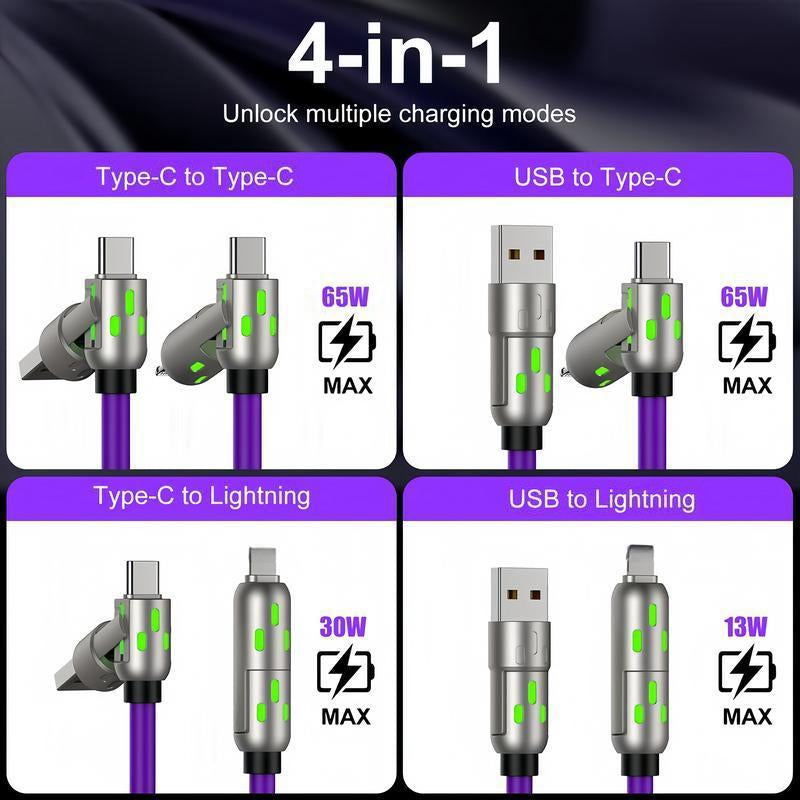 [Buy 1 Get 1 Free] 6.6Ft 4-In-1 Multi USB Charging Cable with USB A,Type C,Lightning-Max240W Fast Charging & Data Sync for Iphone16/15,Ipad Pro, Samsung & Laptops Fast Charge Usb Cable 4-In-1 Fast Breathing Light -Max 1 Usb-C Data 4 1 Charging Cable